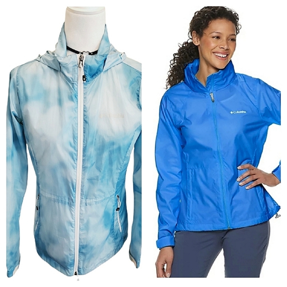 Columbia Omni Tech Packable Windbreaker Rain Jacket Blue Tie Dye Size M